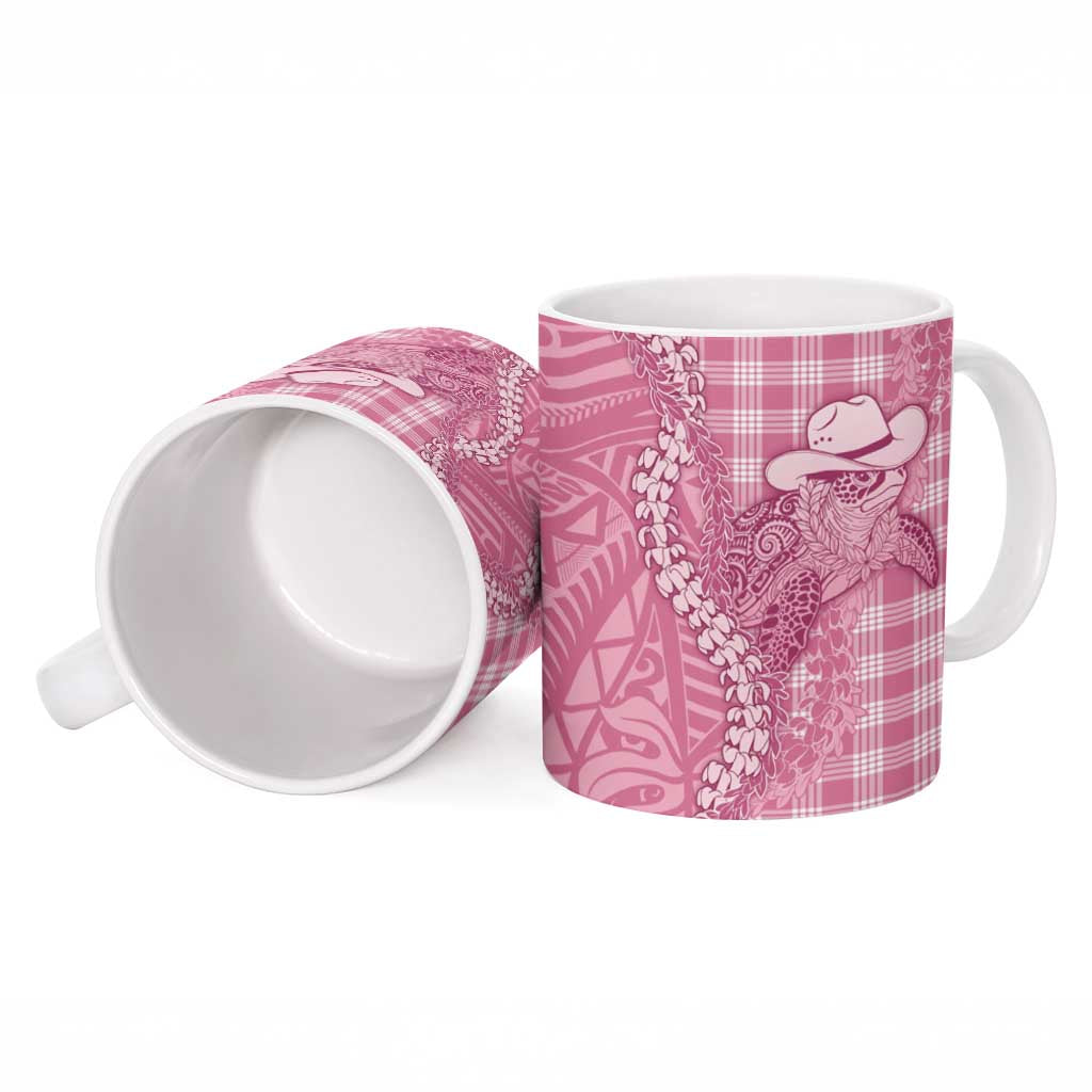 Pink Hawaii Palaka Cowboy Turtle Ceramic Mug Hawaiian Paniolo Puakenikeni Maile Lei - Polynesian Pride