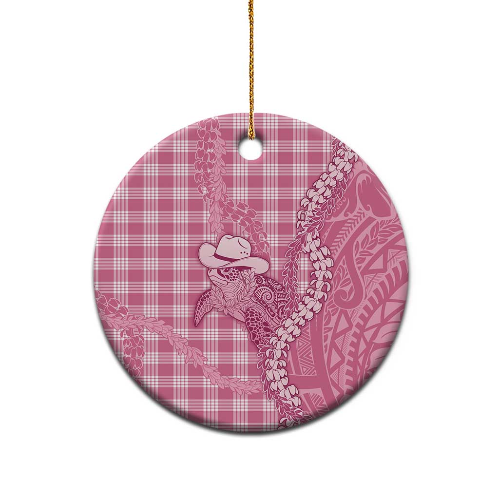Pink Hawaii Palaka Cowboy Turtle Ceramic Ornament Hawaiian Paniolo Puakenikeni Maile Lei - Polynesian Pride