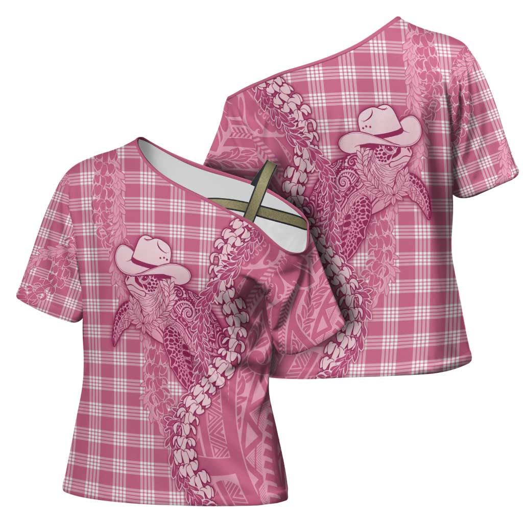 Pink Hawaii Palaka Cowboy Turtle Cross Shoulder Shirt Hawaiian Paniolo Puakenikeni Maile Lei - Polynesian Pride