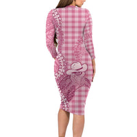 Pink Hawaii Palaka Cowboy Turtle Family Matching Long Sleeve Bodycon Dress and Hawaiian Shirt Hawaiian Paniolo Puakenikeni Maile Lei - Polynesian Pride