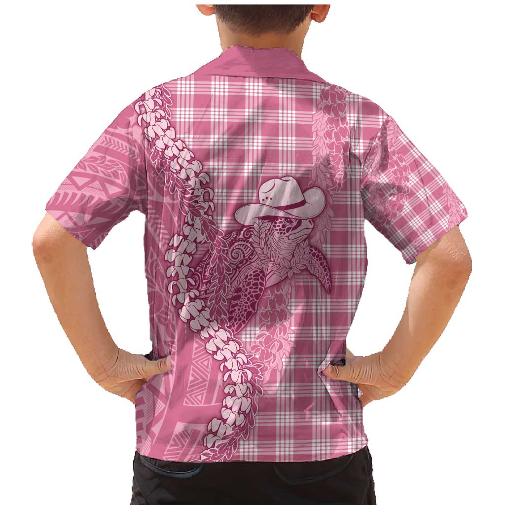 Pink Hawaii Palaka Cowboy Turtle Family Matching Mermaid Dress and Hawaiian Shirt Hawaiian Paniolo Puakenikeni Maile Lei - Polynesian Pride