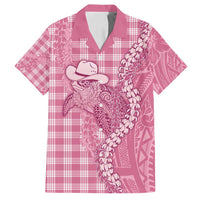 Pink Hawaii Palaka Cowboy Turtle Family Matching Off Shoulder Short Dress and Hawaiian Shirt Hawaiian Paniolo Puakenikeni Maile Lei - Polynesian Pride