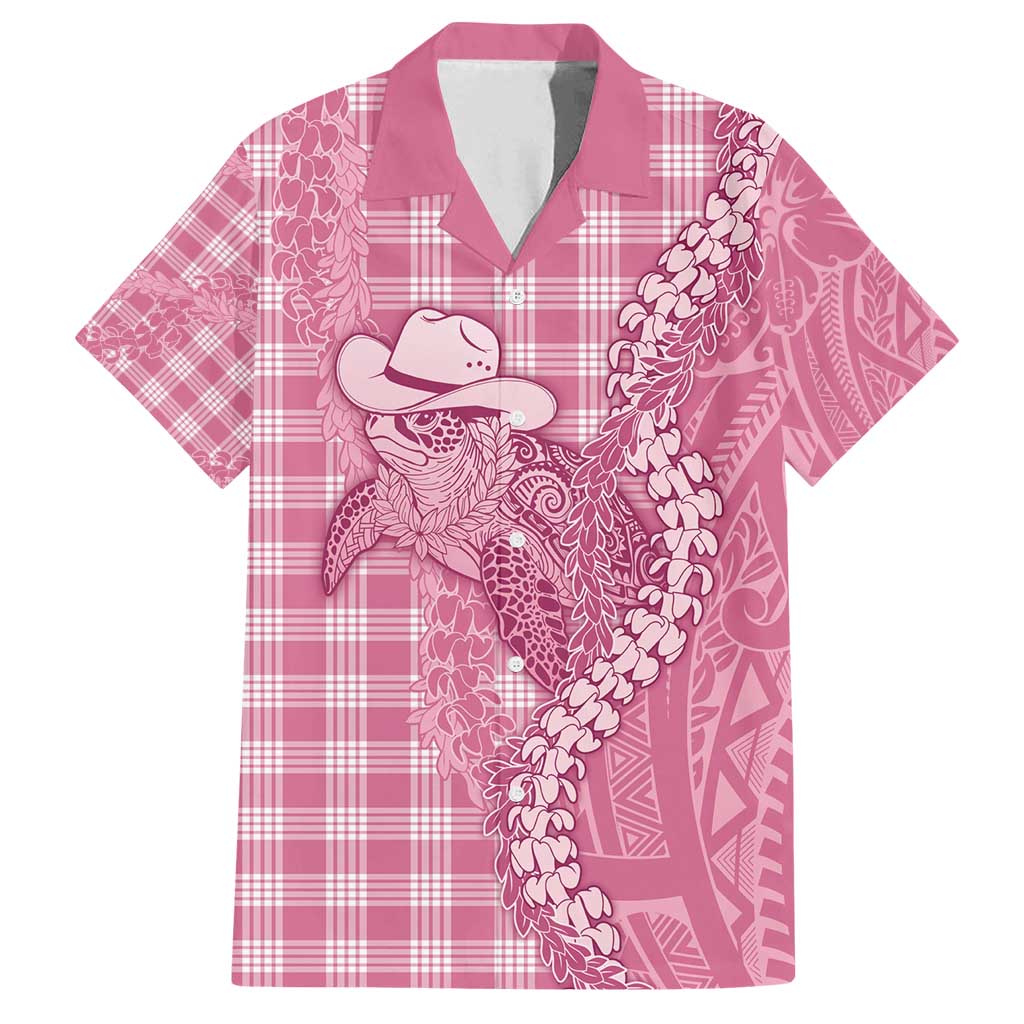 Pink Hawaii Palaka Cowboy Turtle Family Matching Summer Maxi Dress and Hawaiian Shirt Hawaiian Paniolo Puakenikeni Maile Lei - Polynesian Pride