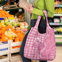 Pink Hawaii Palaka Cowboy Turtle Grocery Bag Hawaiian Paniolo Puakenikeni Maile Lei - Polynesian Pride