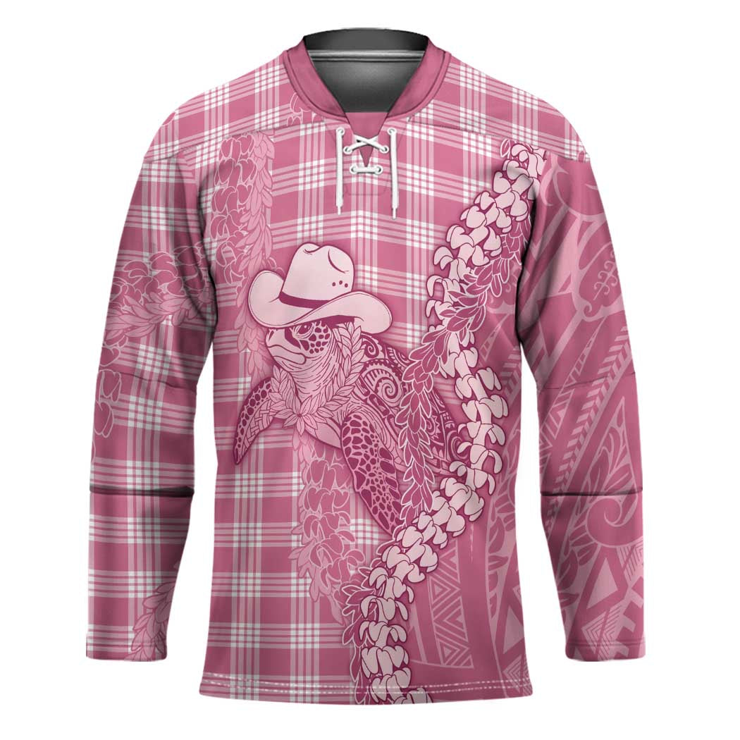 Pink Hawaii Palaka Cowboy Turtle Hockey Jersey Hawaiian Paniolo Puakenikeni Maile Lei - Polynesian Pride