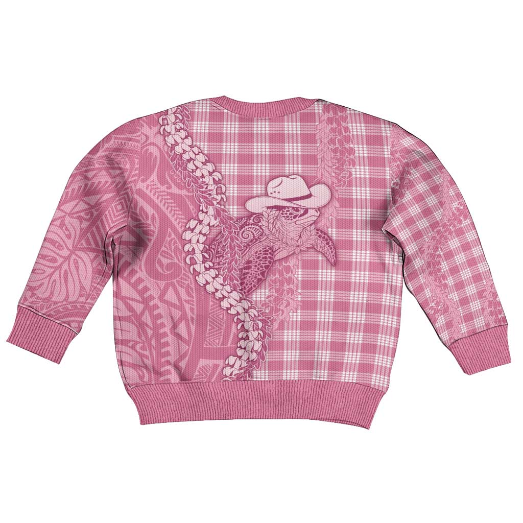 Pink Hawaii Palaka Cowboy Turtle Kid Ugly Christmas Sweater Hawaiian Paniolo Puakenikeni Maile Lei - Polynesian Pride