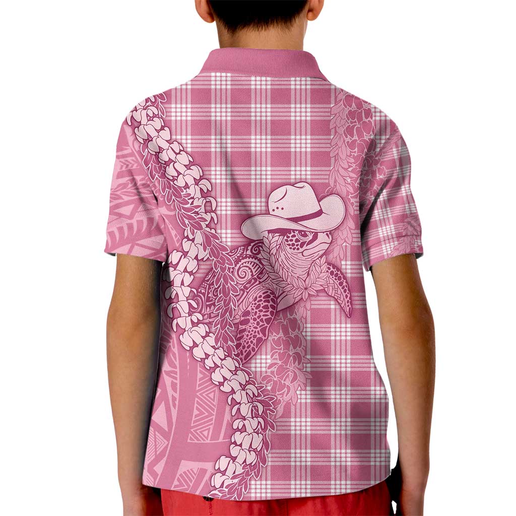 Pink Hawaii Palaka Cowboy Turtle Kid Polo Shirt Hawaiian Paniolo Puakenikeni Maile Lei - Polynesian Pride