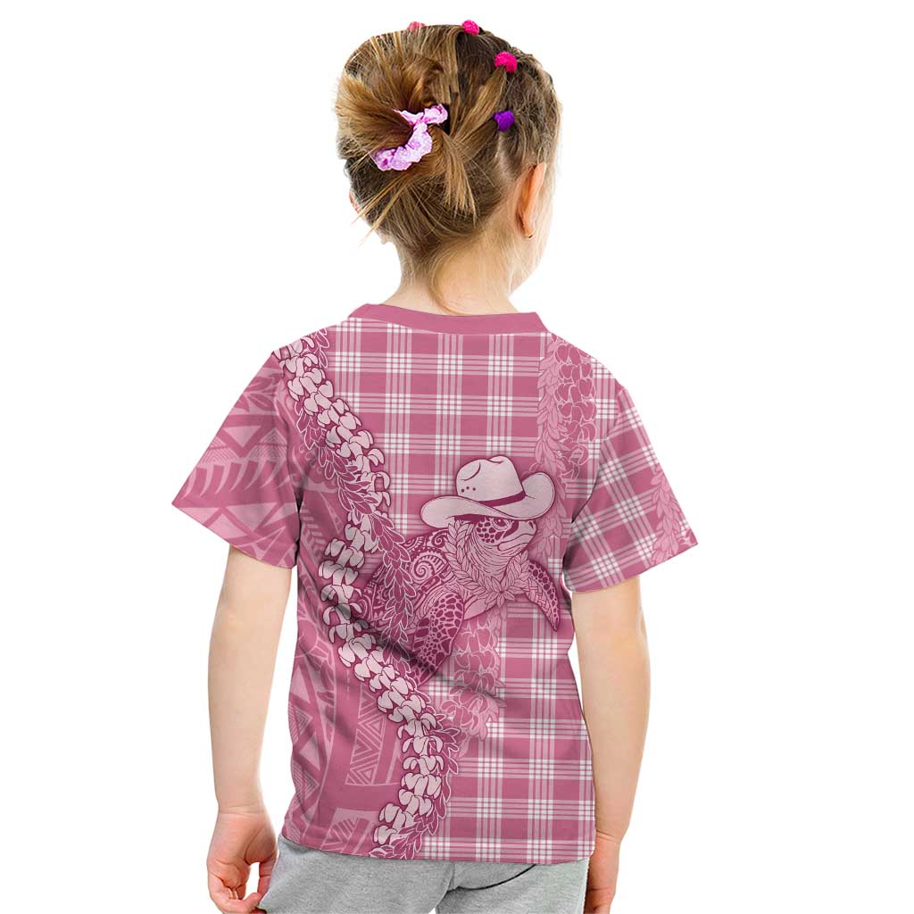 Pink Hawaii Palaka Cowboy Turtle Kid T Shirt Hawaiian Paniolo Puakenikeni Maile Lei - Polynesian Pride