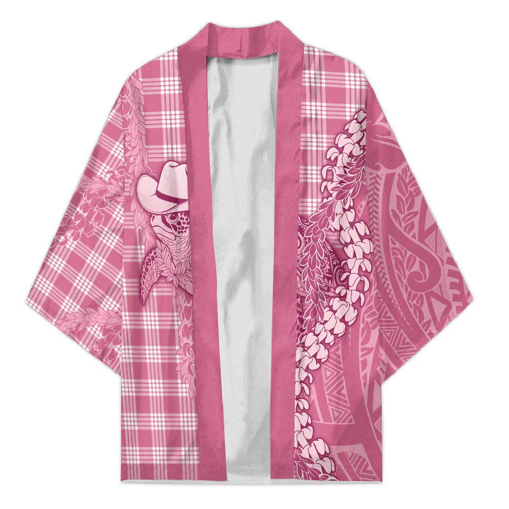 Pink Hawaii Palaka Cowboy Turtle Kimono Hawaiian Paniolo Puakenikeni Maile Lei DT05 Unisex Pink - Polynesian Pride