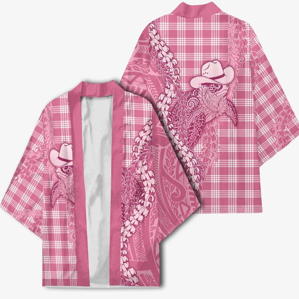 Pink Hawaii Palaka Cowboy Turtle Kimono Hawaiian Paniolo Puakenikeni Maile Lei - Polynesian Pride