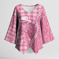 Pink Hawaii Palaka Cowboy Turtle Kimono Sleeve Blouse Hawaiian Paniolo Puakenikeni Maile Lei - Polynesian Pride