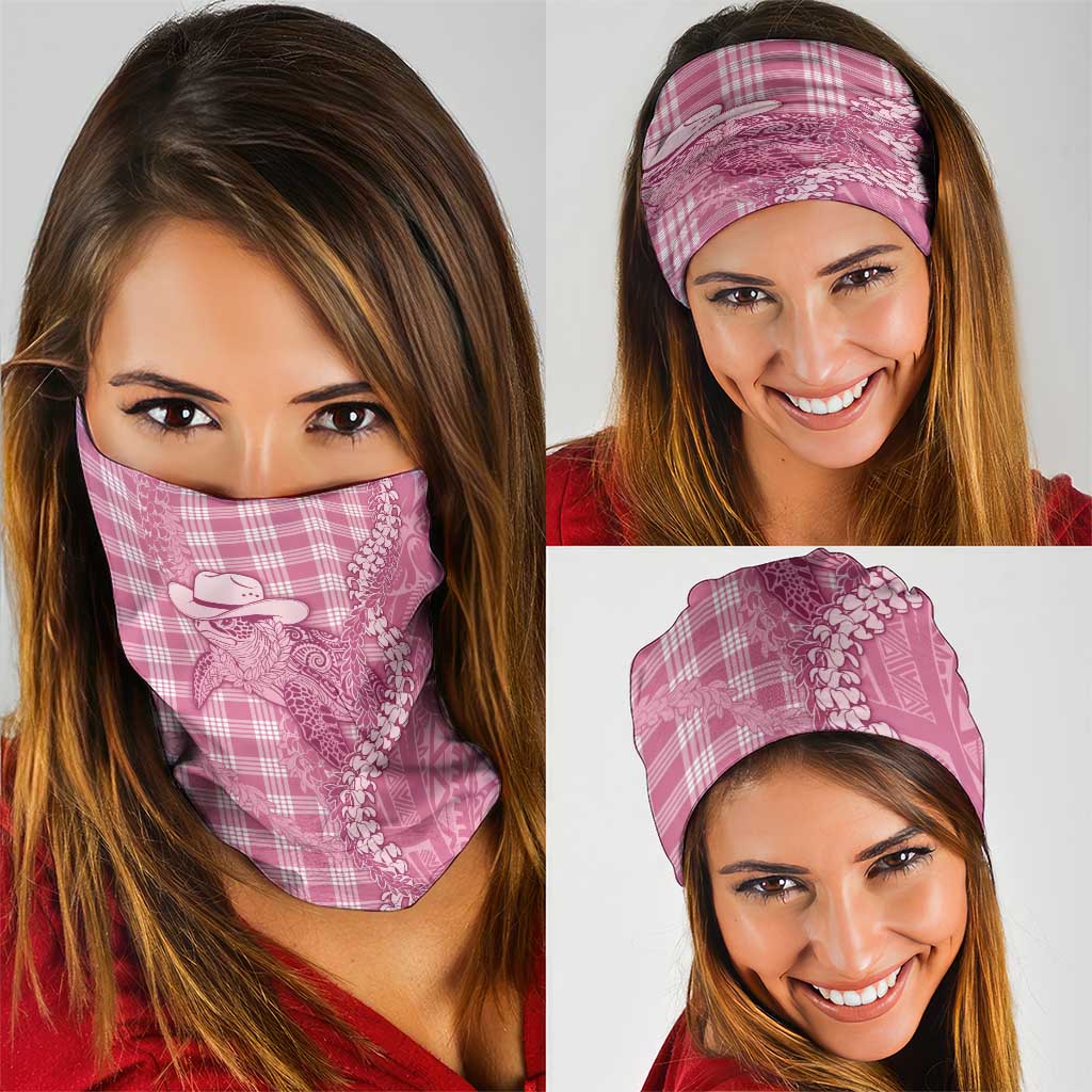 Pink Hawaii Palaka Cowboy Turtle Neck Gaiter Hawaiian Paniolo Puakenikeni Maile Lei - Polynesian Pride