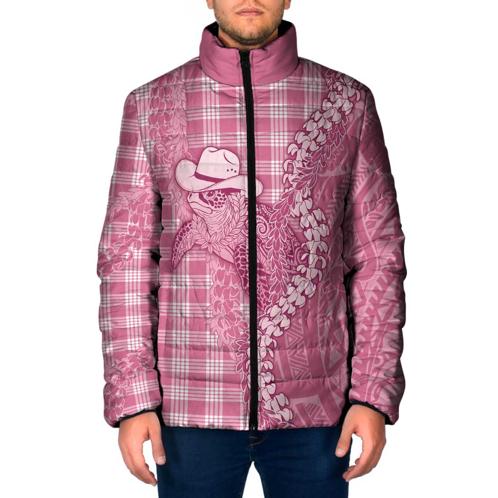 Pink Hawaii Palaka Cowboy Turtle Padded Jacket Hawaiian Paniolo Puakenikeni Maile Lei DT05 Men Pink - Polynesian Pride