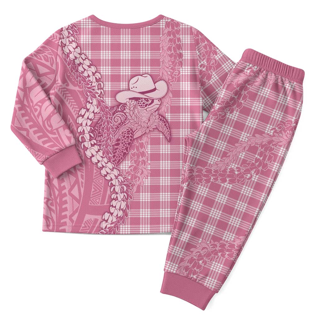 Pink Hawaii Palaka Cowboy Turtle Christmas Pajama Set Hawaiian Paniolo Puakenikeni Maile Lei - Polynesian Pride