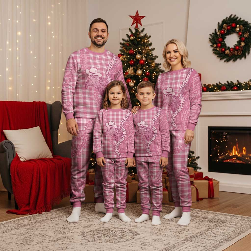 Pink Hawaii Palaka Cowboy Turtle Christmas Pajama Set Hawaiian Paniolo Puakenikeni Maile Lei - Polynesian Pride