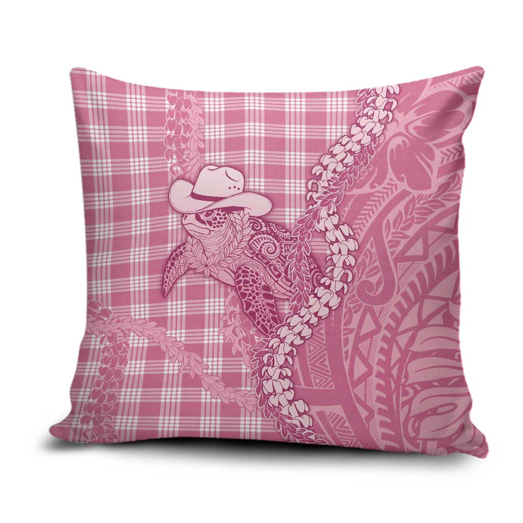 Pink Hawaii Palaka Cowboy Turtle Pillow Cover Hawaiian Paniolo Puakenikeni Maile Lei - Polynesian Pride