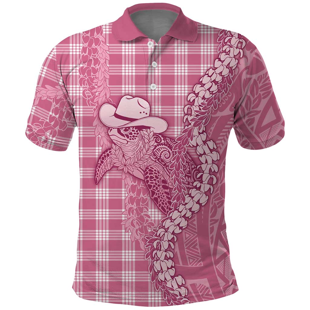 Pink Hawaii Palaka Cowboy Turtle Polo Shirt Hawaiian Paniolo Puakenikeni Maile Lei - Polynesian Pride