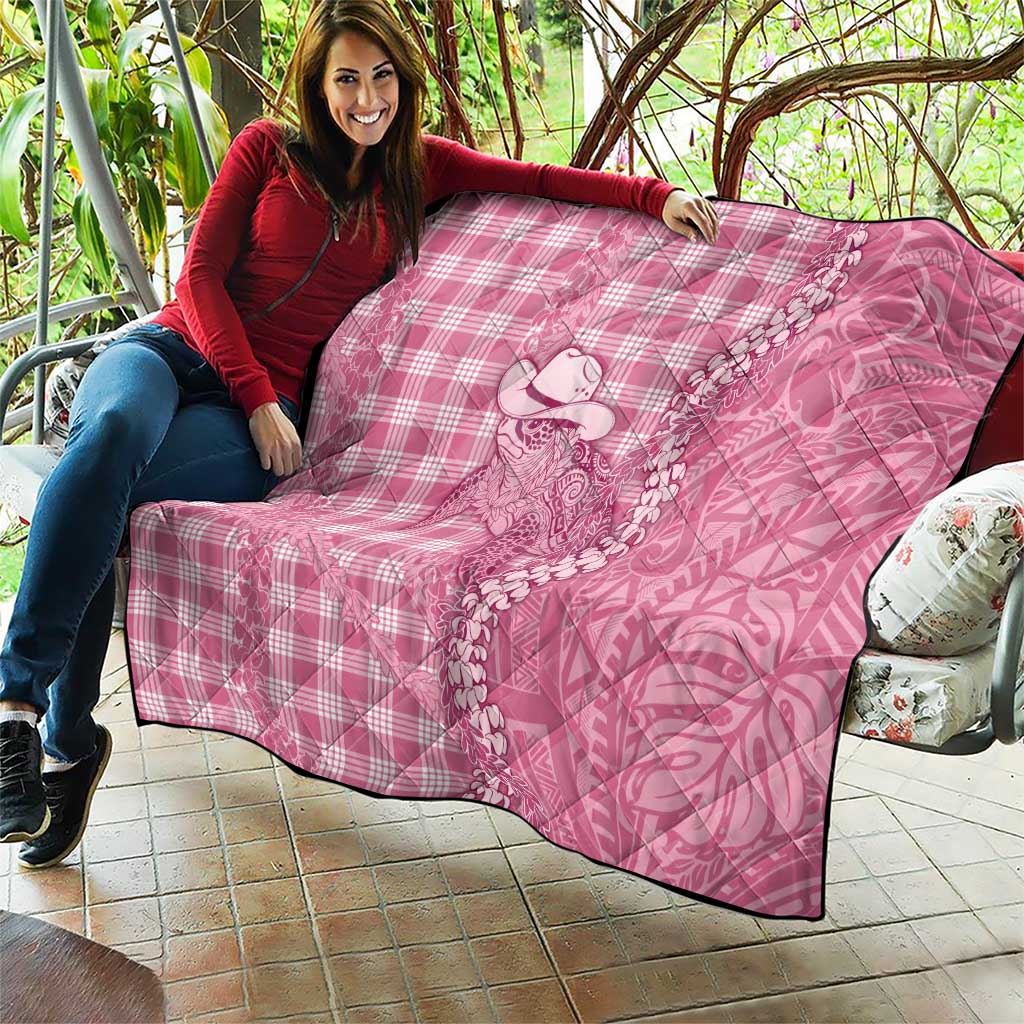 Pink Hawaii Palaka Cowboy Turtle Quilt Hawaiian Paniolo Puakenikeni Maile Lei - Polynesian Pride