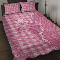 Pink Hawaii Palaka Cowboy Turtle Quilt Bed Set Hawaiian Paniolo Puakenikeni Maile Lei - Polynesian Pride