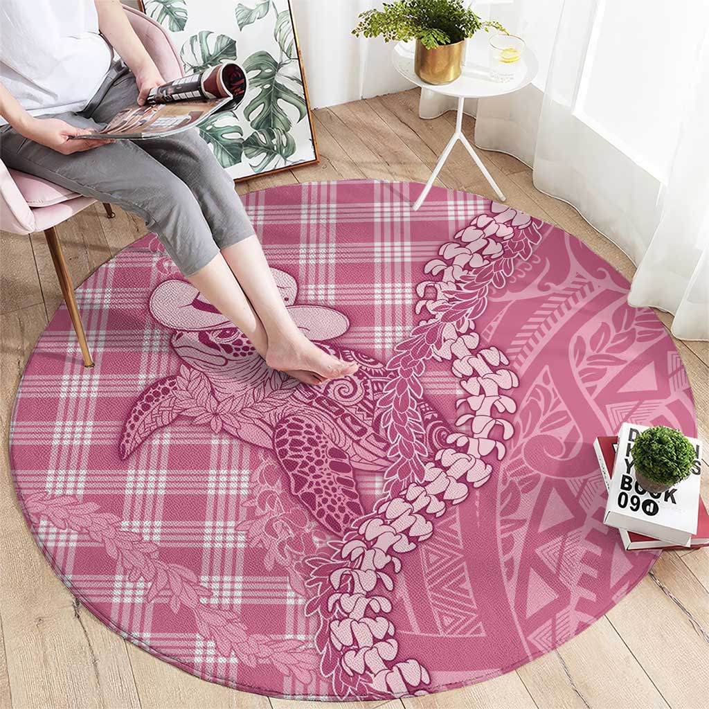 Pink Hawaii Palaka Cowboy Turtle Round Carpet Hawaiian Paniolo Puakenikeni Maile Lei - Polynesian Pride