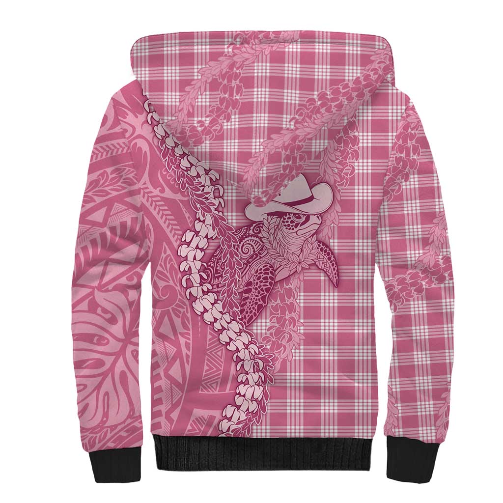Pink Hawaii Palaka Cowboy Turtle Sherpa Hoodie Hawaiian Paniolo Puakenikeni Maile Lei - Polynesian Pride