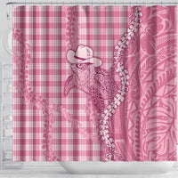 Pink Hawaii Palaka Cowboy Turtle Shower Curtain Hawaiian Paniolo Puakenikeni Maile Lei - Polynesian Pride