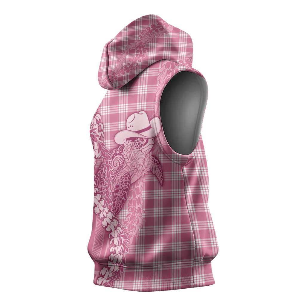 Pink Hawaii Palaka Cowboy Turtle Sleeveless Hoodie Hawaiian Paniolo Puakenikeni Maile Lei - Polynesian Pride