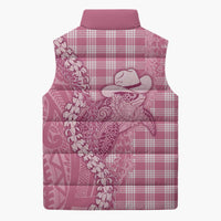 Pink Hawaii Palaka Cowboy Turtle Sleeveless Puffer Jacket Hawaiian Paniolo Puakenikeni Maile Lei - Polynesian Pride