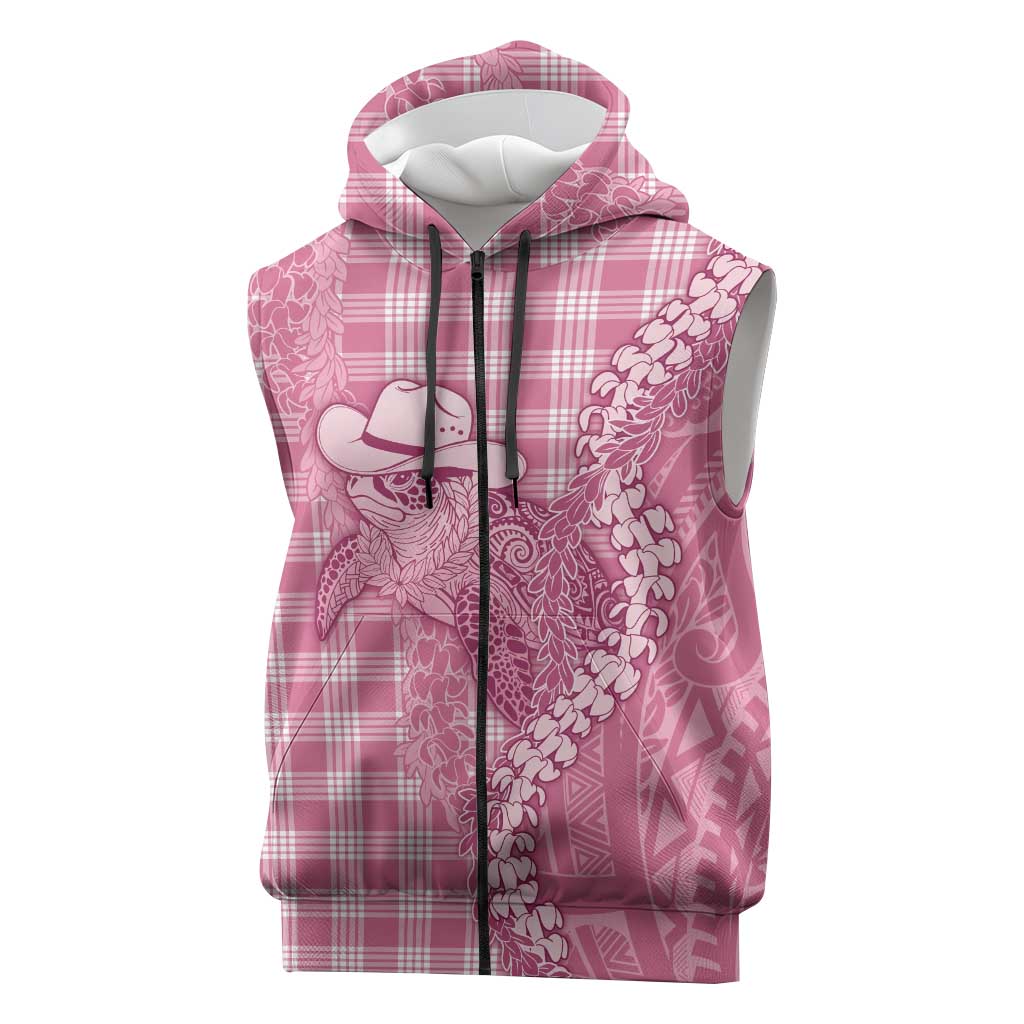 Pink Hawaii Palaka Cowboy Turtle Sleeveless Zip Hoodie Hawaiian Paniolo Puakenikeni Maile Lei DT05 Pink - Polynesian Pride