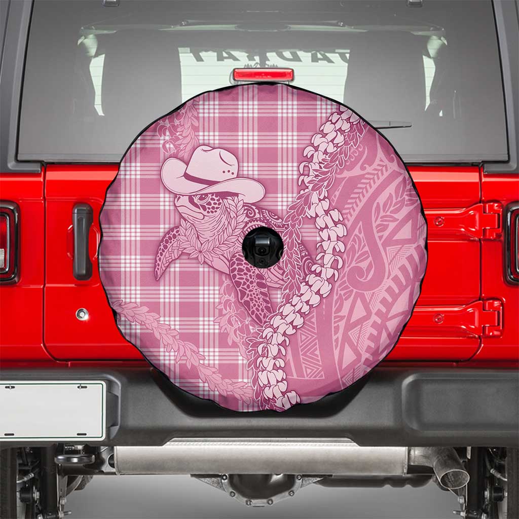 Pink Hawaii Palaka Cowboy Turtle Spare Tire Cover Hawaiian Paniolo Puakenikeni Maile Lei - Polynesian Pride