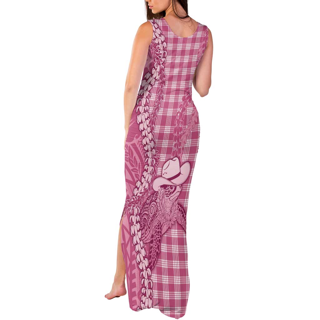 Pink Hawaii Palaka Cowboy Turtle Tank Maxi Dress Hawaiian Paniolo Puakenikeni Maile Lei - Polynesian Pride