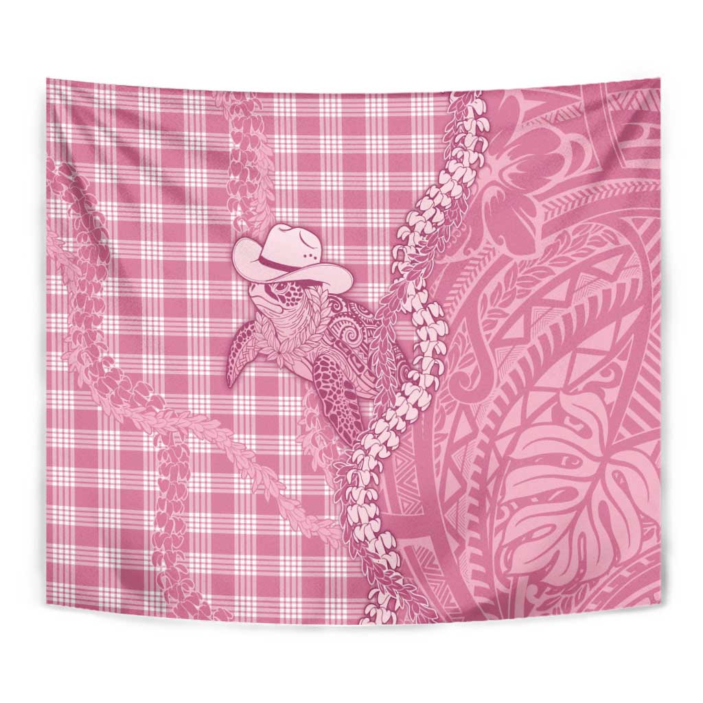 Pink Hawaii Palaka Cowboy Turtle Tapestry Hawaiian Paniolo Puakenikeni Maile Lei - Polynesian Pride