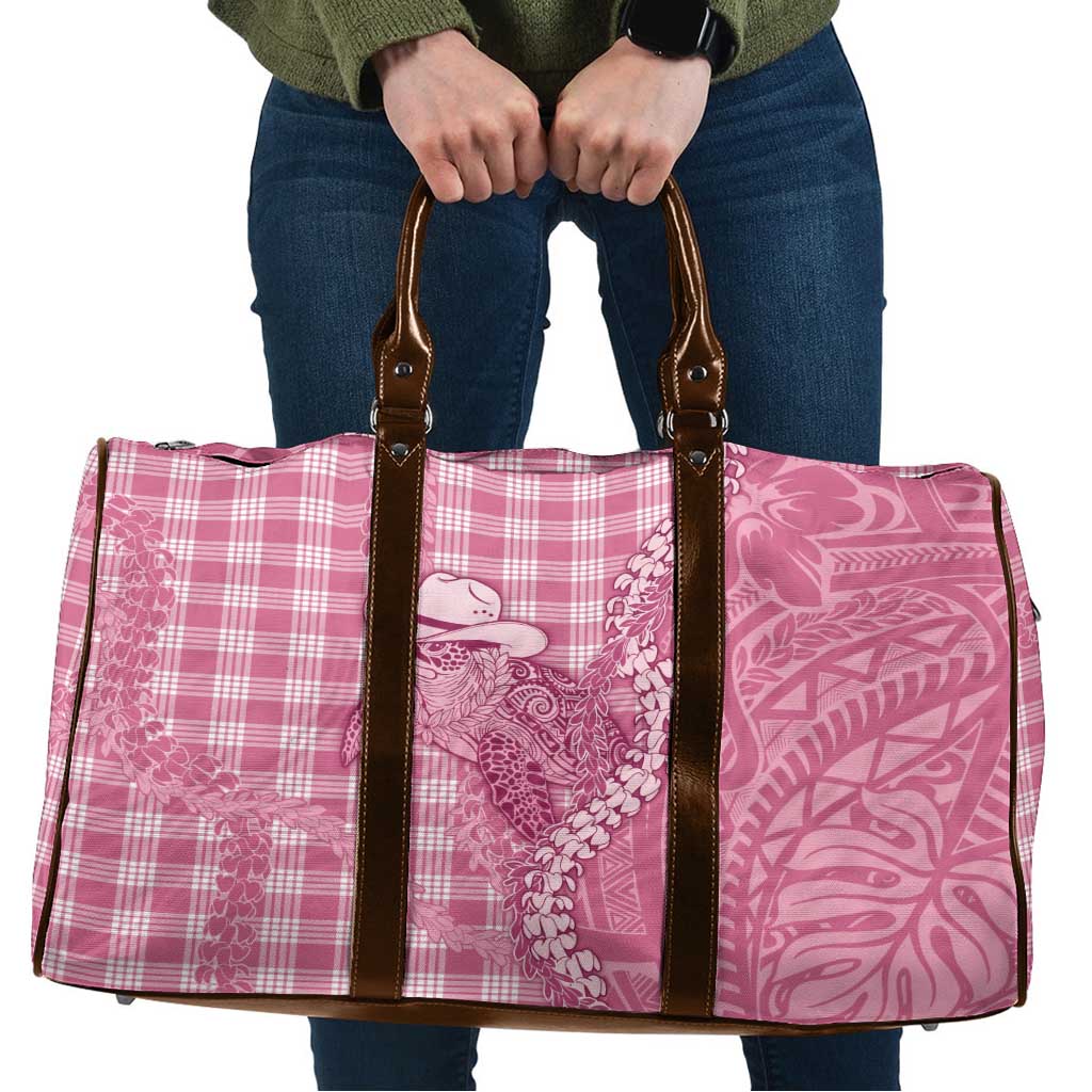 Pink Hawaii Palaka Cowboy Turtle Travel Bag Hawaiian Paniolo Puakenikeni Maile Lei - Polynesian Pride