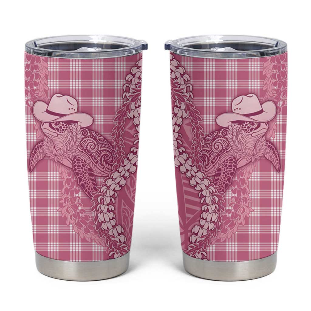 Pink Hawaii Palaka Cowboy Turtle Tumbler Cup Hawaiian Paniolo Puakenikeni Maile Lei - Polynesian Pride