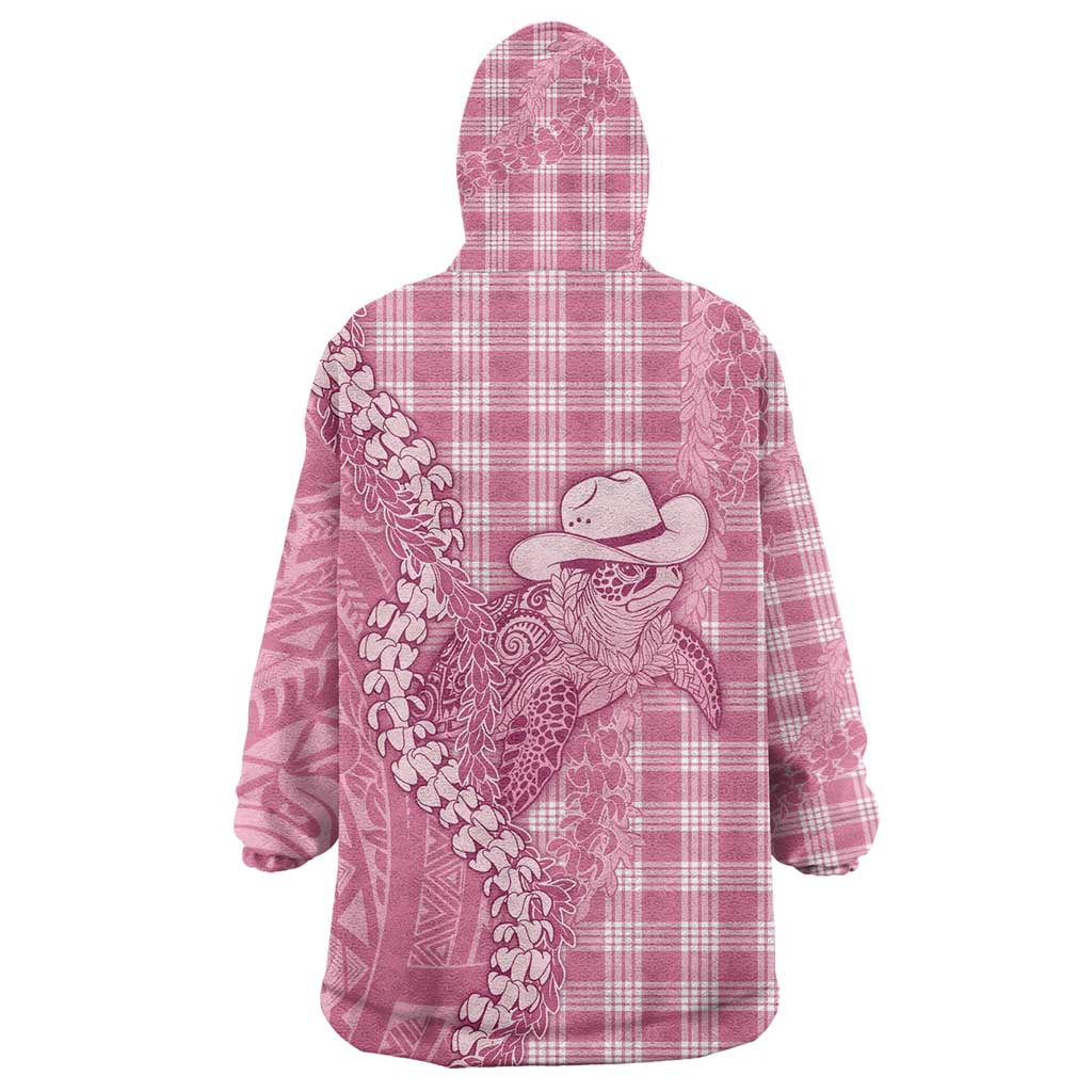 Pink Hawaii Palaka Cowboy Turtle Wearable Blanket Hoodie Hawaiian Paniolo Puakenikeni Maile Lei - Polynesian Pride
