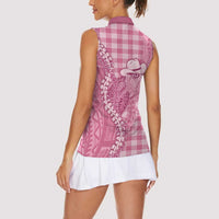 Pink Hawaii Palaka Cowboy Turtle Women Sleeveless Polo Shirt Hawaiian Paniolo Puakenikeni Maile Lei - Polynesian Pride