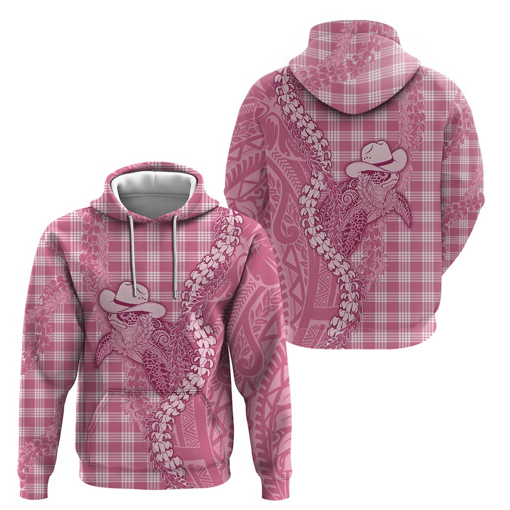 Pink Hawaii Palaka Cowboy Turtle Zip Hoodie Hawaiian Paniolo Puakenikeni Maile Lei - Polynesian Pride