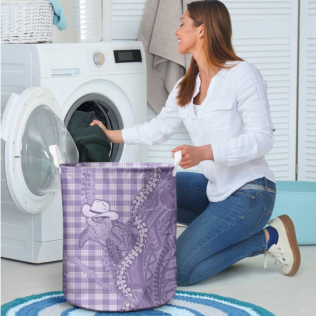 Purple Hawaii Palaka Cowboy Turtle Laundry Basket Hawaiian Paniolo Puakenikeni Maile Lei - Polynesian Pride