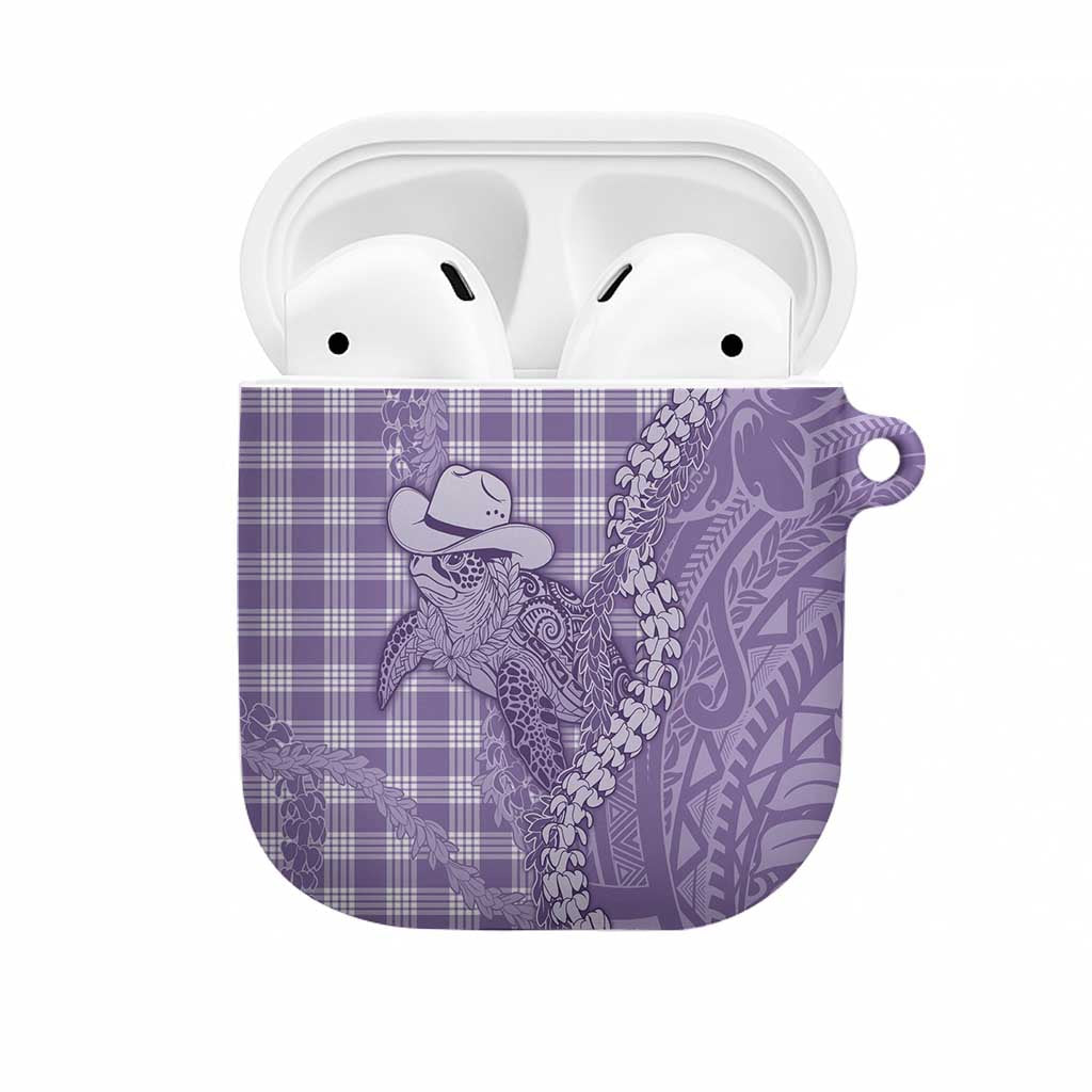 Purple Hawaii Palaka Cowboy Turtle AirPods Case Hawaiian Paniolo Puakenikeni Maile Lei - Polynesian Pride