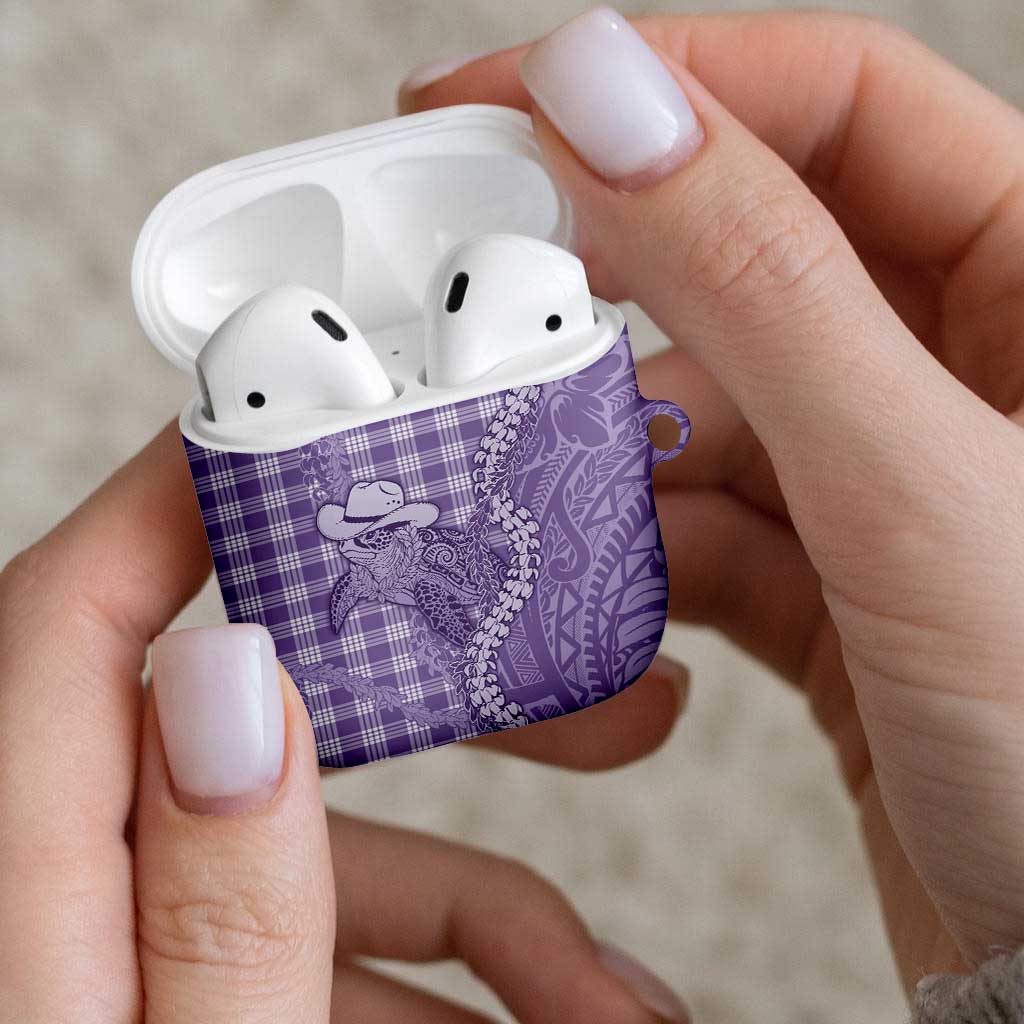 Purple Hawaii Palaka Cowboy Turtle AirPods Case Hawaiian Paniolo Puakenikeni Maile Lei - Polynesian Pride