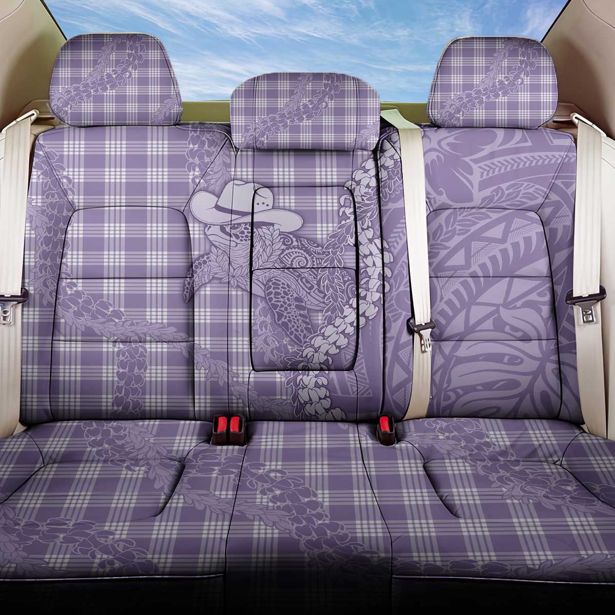 Purple Hawaii Palaka Cowboy Turtle Back Car Seat Cover Hawaiian Paniolo Puakenikeni Maile Lei - Polynesian Pride