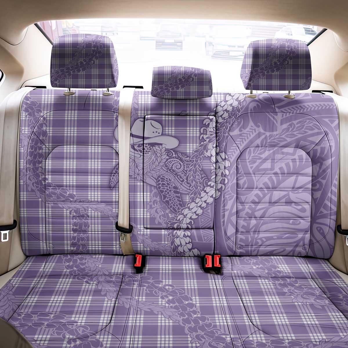 Purple Hawaii Palaka Cowboy Turtle Back Car Seat Cover Hawaiian Paniolo Puakenikeni Maile Lei - Polynesian Pride