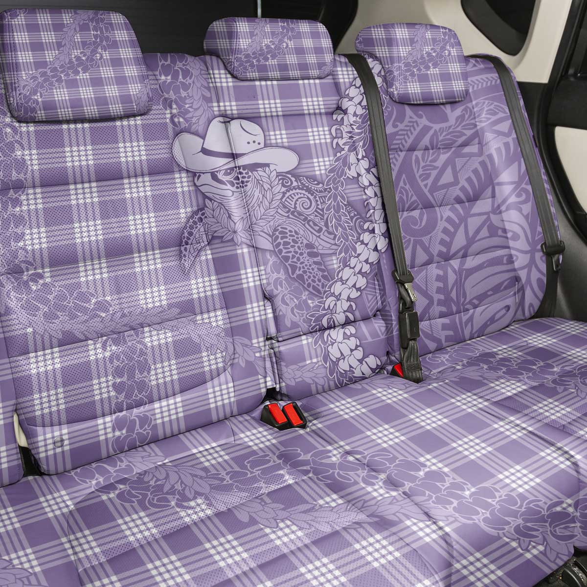 Purple Hawaii Palaka Cowboy Turtle Back Car Seat Cover Hawaiian Paniolo Puakenikeni Maile Lei - Polynesian Pride