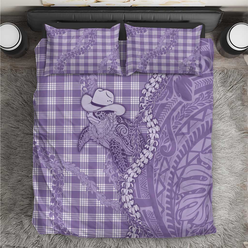 Purple Hawaii Palaka Cowboy Turtle Bedding Set Hawaiian Paniolo Puakenikeni Maile Lei - Polynesian Pride