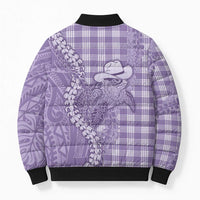 Purple Hawaii Palaka Cowboy Turtle Bomber Puffer Jacket Hawaiian Paniolo Puakenikeni Maile Lei - Polynesian Pride