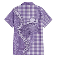 Purple Hawaii Palaka Cowboy Turtle Family Matching Long Sleeve Bodycon Dress and Hawaiian Shirt Hawaiian Paniolo Puakenikeni Maile Lei - Polynesian Pride