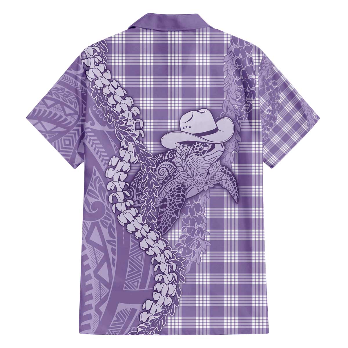 Purple Hawaii Palaka Cowboy Turtle Family Matching Off The Shoulder Long Sleeve Dress and Hawaiian Shirt Hawaiian Paniolo Puakenikeni Maile Lei - Polynesian Pride