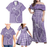 Purple Hawaii Palaka Cowboy Turtle Family Matching Off Shoulder Maxi Dress and Hawaiian Shirt Hawaiian Paniolo Puakenikeni Maile Lei - Polynesian Pride