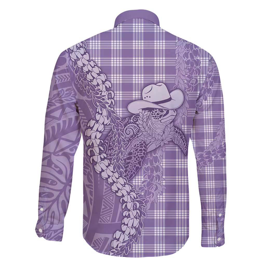 Purple Hawaii Palaka Cowboy Turtle Family Matching Off Shoulder Maxi Dress and Hawaiian Shirt Hawaiian Paniolo Puakenikeni Maile Lei - Polynesian Pride