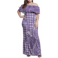 Purple Hawaii Palaka Cowboy Turtle Family Matching Off Shoulder Maxi Dress and Hawaiian Shirt Hawaiian Paniolo Puakenikeni Maile Lei - Polynesian Pride